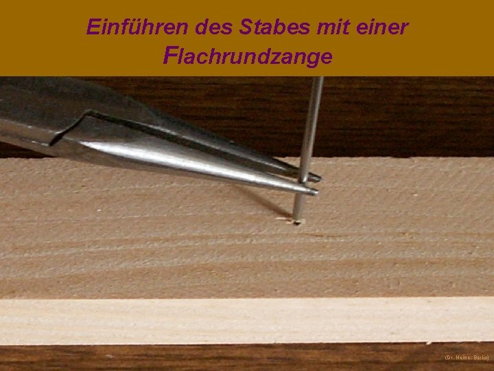 Einführen des Stabes mit einer Flachrundzange (Dr. Heine, Berlin) 