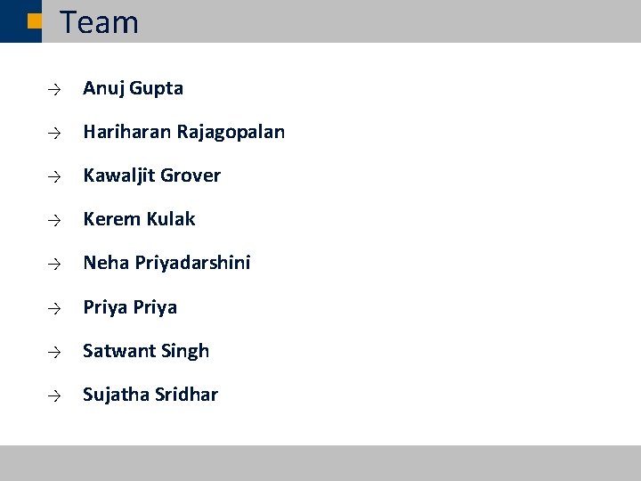Team → Anuj Gupta → Hariharan Rajagopalan → Kawaljit Grover → Kerem Kulak →