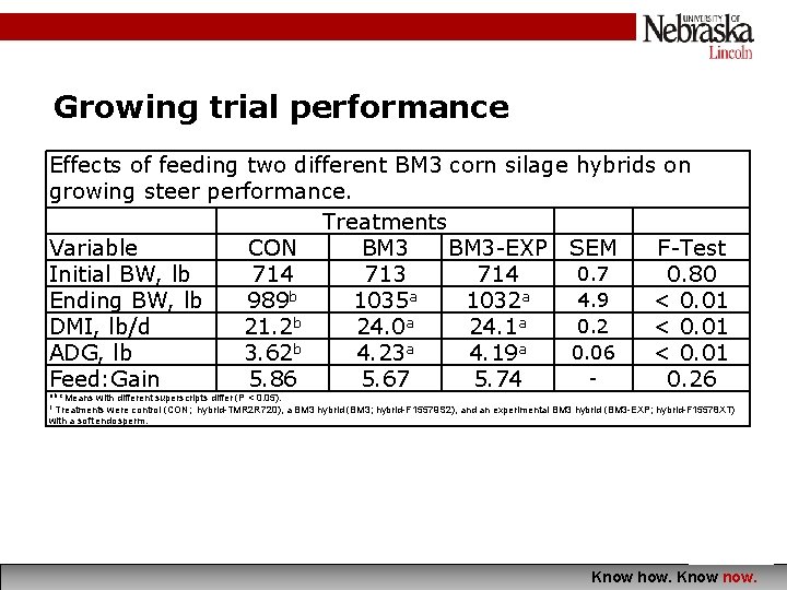 Growing trial performance Effects of feeding two different BM 3 corn silage hybrids on