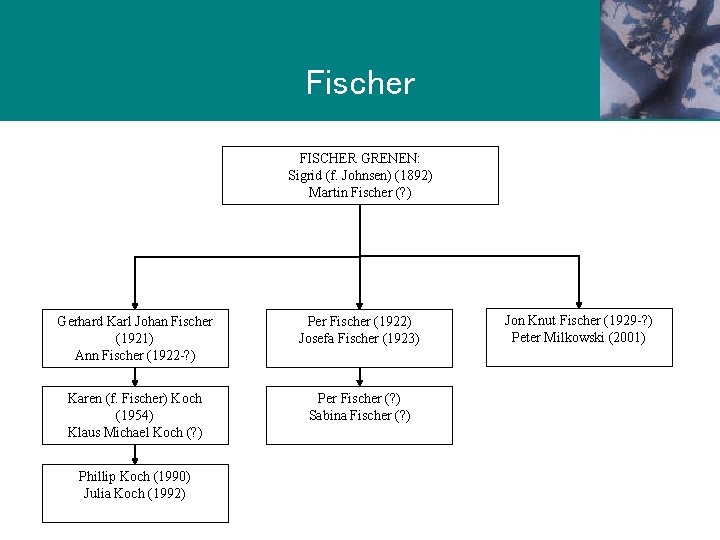 Fischer FISCHER GRENEN: Sigrid (f. Johnsen) (1892) Martin Fischer (? ) Gerhard Karl Johan