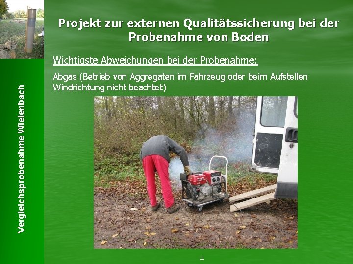 Projekt zur externen Qualitätssicherung bei der Probenahme von Boden Vergleichsprobenahme Wielenbach Wichtigste Abweichungen bei