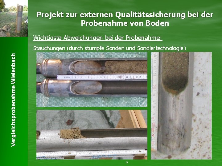 Projekt zur externen Qualitätssicherung bei der Probenahme von Boden Wichtigste Abweichungen bei der Probenahme: