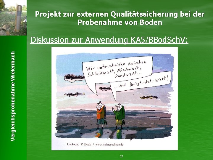 Projekt zur externen Qualitätssicherung bei der Probenahme von Boden Vergleichsprobenahme Wielenbach Diskussion zur Anwendung