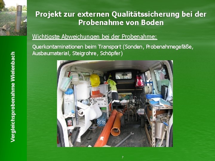 Projekt zur externen Qualitätssicherung bei der Probenahme von Boden Vergleichsprobenahme Wielenbach Wichtigste Abweichungen bei