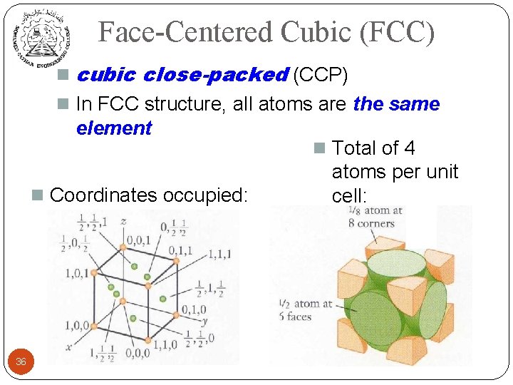 Face-Centered Cubic (FCC) n cubic close-packed (CCP) n In FCC structure, all atoms are