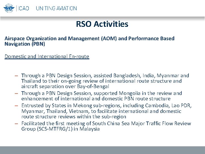 RSO Activities Airspace Organization and Management (AOM) and Performance Based Navigation (PBN) Domestic and