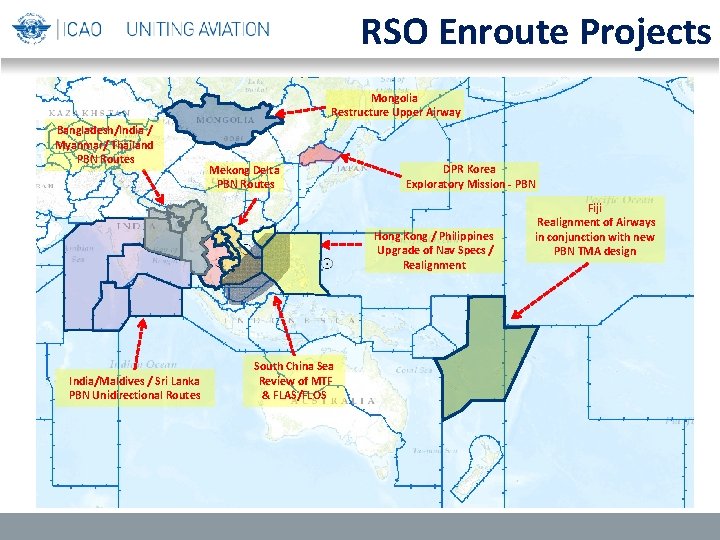 RSO Enroute Projects Mongolia Restructure Upper Airway Bangladesh/India / Myanmar/ Thailand PBN Routes Mekong