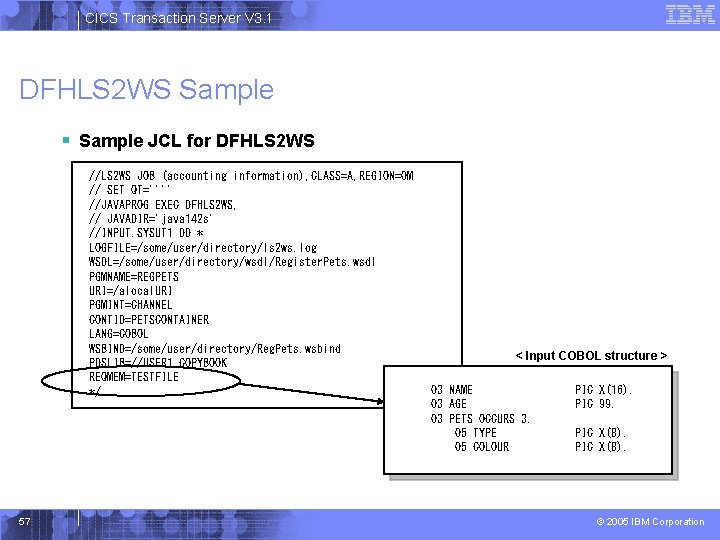 CICS Transaction Server V 3. 1 DFHLS 2 WS Sample § Sample JCL for