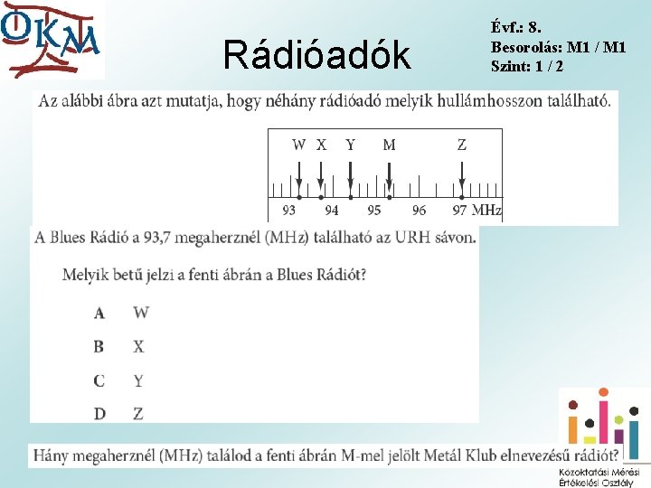 Rádióadók Évf. : 8. Besorolás: M 1 / M 1 Szint: 1 / 2