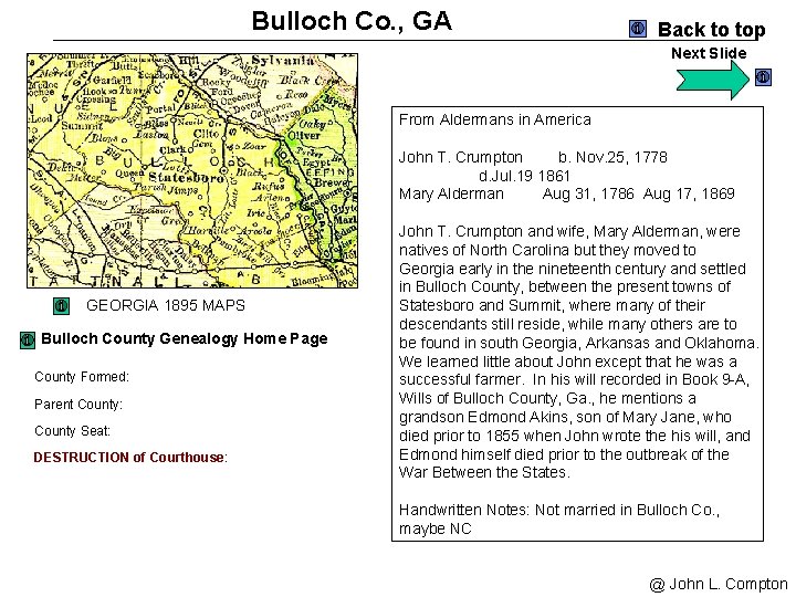 Bulloch Co. , GA Back to top Next Slide From Aldermans in America John
