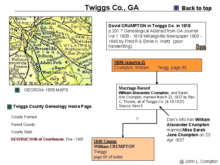Twiggs Co. , GA Back to top David CRUMPTON in Twiggs Co. in 1818