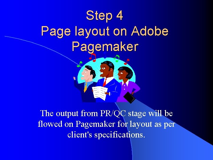Step 4 Page layout on Adobe Pagemaker The output from PR/QC stage will be