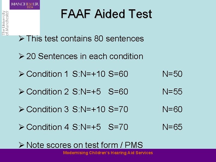 FAAF Aided Test Ø This test contains 80 sentences Ø 20 Sentences in each