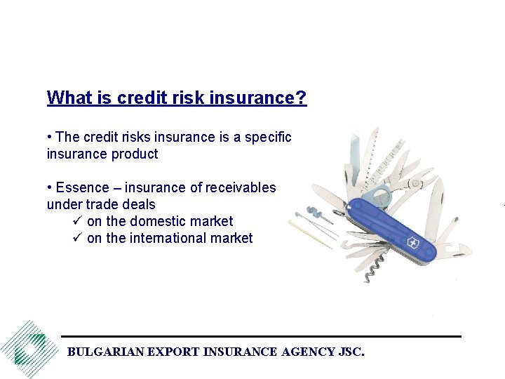 What is credit risk insurance? • The credit risks insurance is a specific insurance