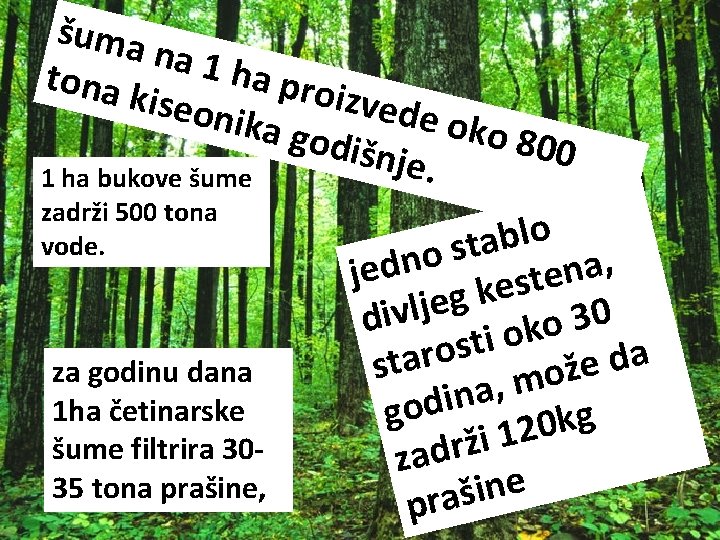 šuma na 1 h tona a p roizve kiseo de ok nika g o