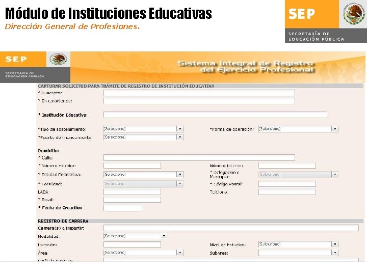 Módulo de Instituciones Educativas Dirección General de Profesiones. 12 