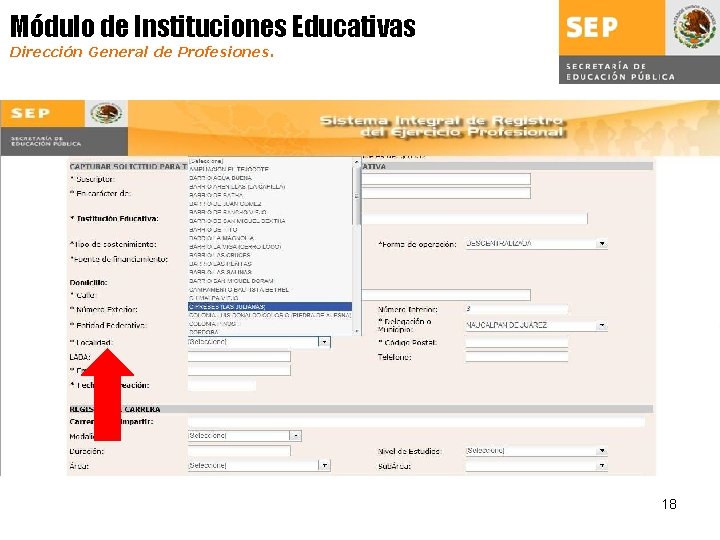 Módulo de Instituciones Educativas Dirección General de Profesiones. 18 