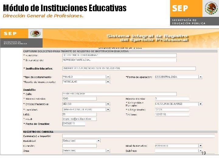 Módulo de Instituciones Educativas Dirección General de Profesiones. 19 