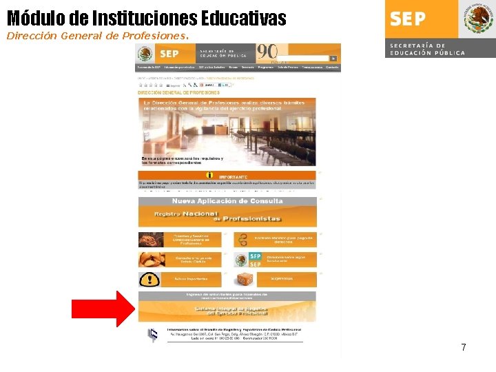 Módulo de Instituciones Educativas Dirección General de Profesiones. 7 