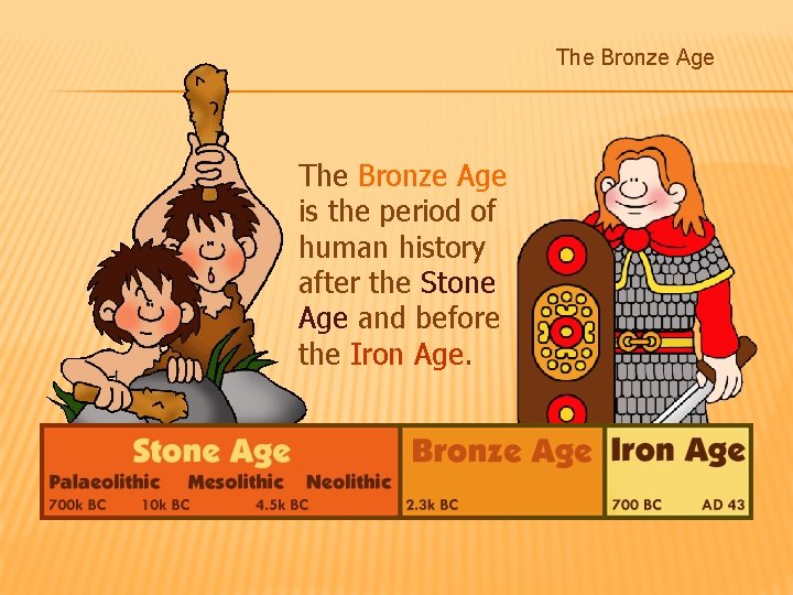 The Bronze Age is the period of human history after the Stone Age and