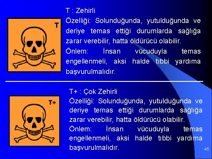 T : Zehirli Özelliği: Solunduğunda, yutulduğunda ve deriye temas ettiği durumlarda sağlığa zarar verebilir,