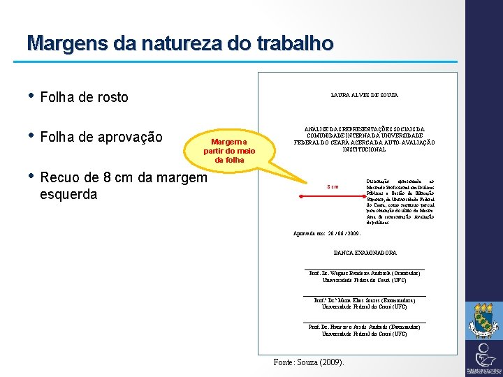 Margens da natureza do trabalho • Folha de rosto • Folha de aprovação •