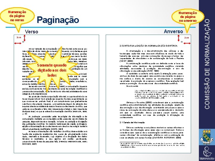 Numeração da página no verso Numeração da página no anverso Paginação Anverso Verso 2