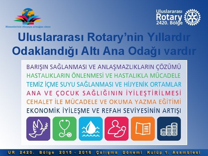 Uluslararası Rotary’nin Yıllardır Odaklandığı Altı Ana Odağı vardır 