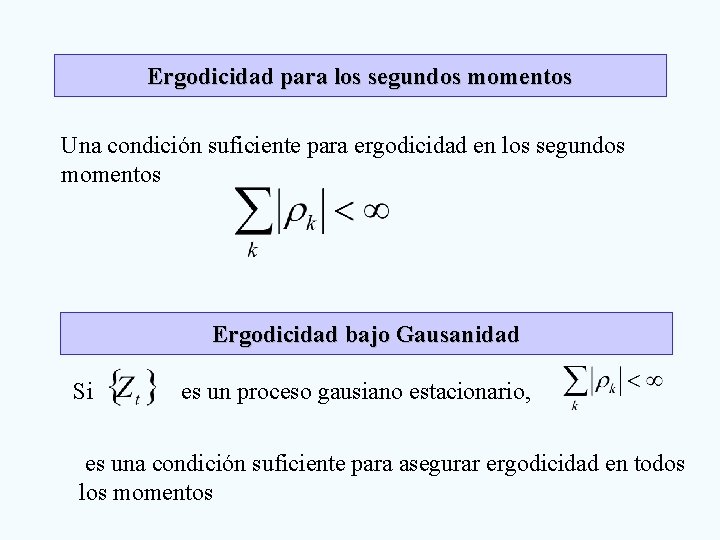 Ergodicidad para los segundos momentos Una condición suficiente para ergodicidad en los segundos momentos