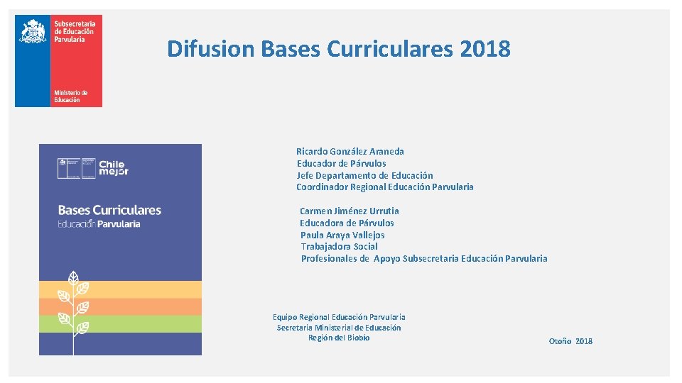 Difusion Bases Curriculares 2018 Ricardo González Araneda Educador de Párvulos Jefe Departamento de Educación