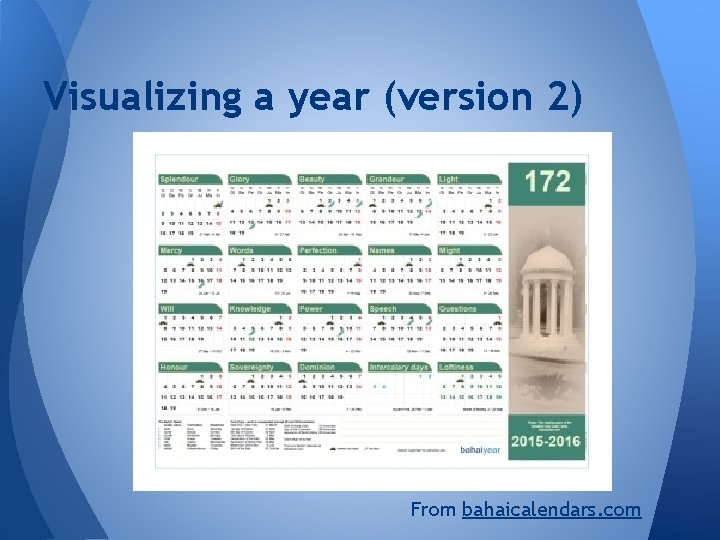 Visualizing a year (version 2) From bahaicalendars. com 