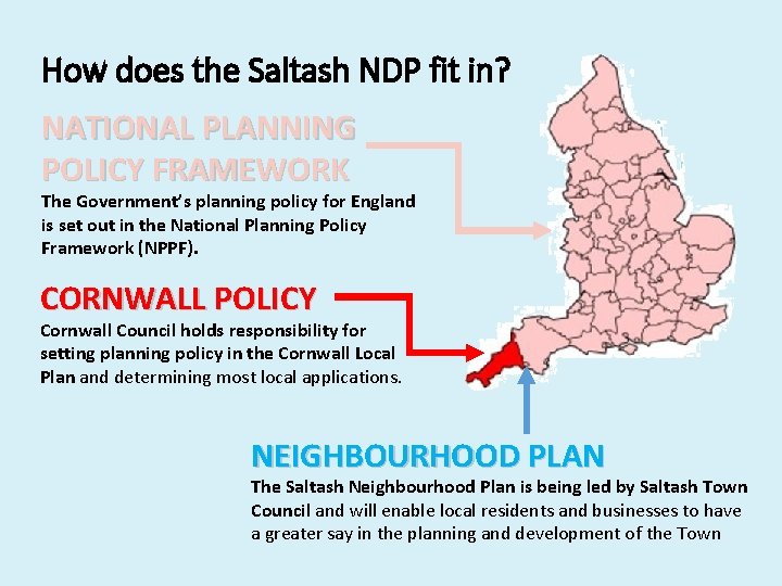 How does the Saltash NDP fit in? NATIONAL PLANNING POLICY FRAMEWORK The Government’s planning