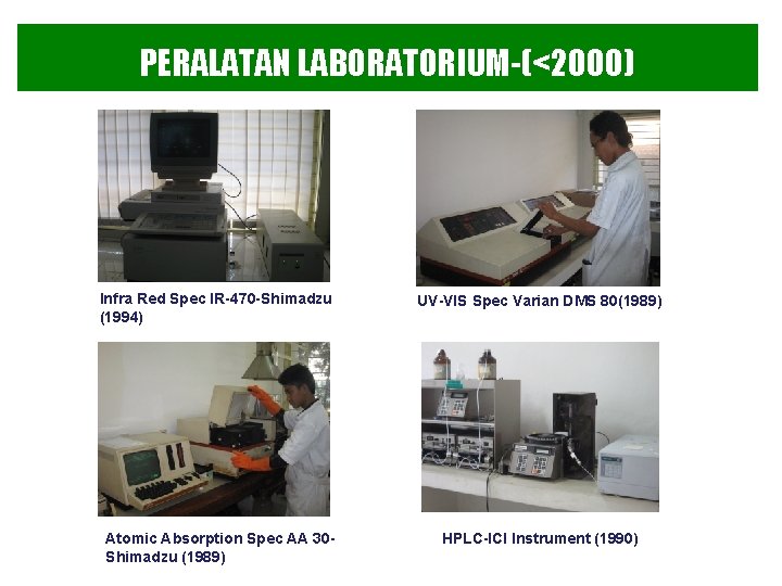 PERALATAN LABORATORIUM-(<2000) Infra Red Spec IR-470 -Shimadzu (1994) UV-VIS Spec Varian DMS 80(1989) Atomic