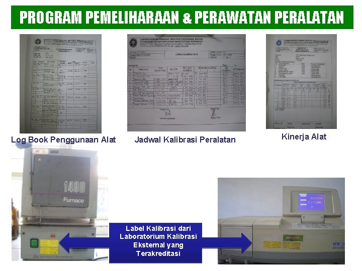 PROGRAM PEMELIHARAAN & PERAWATAN PERALATAN Log Book Penggunaan Alat Jadwal Kalibrasi Peralatan Label Kalibrasi