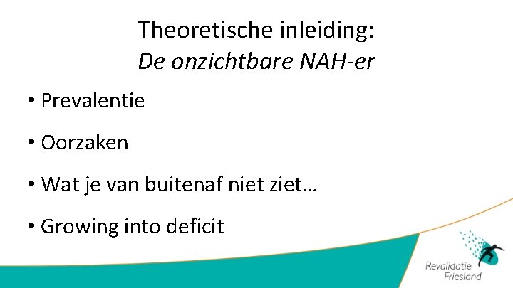Theoretische inleiding: De onzichtbare NAH-er • Prevalentie • Oorzaken • Wat je van buitenaf