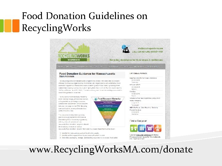 Food Donation Guidelines on Recycling. Works www. Recycling. Works. MA. com/donate 