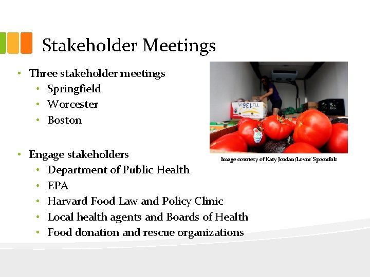 Stakeholder Meetings • Three stakeholder meetings • Springfield • Worcester • Boston • Engage