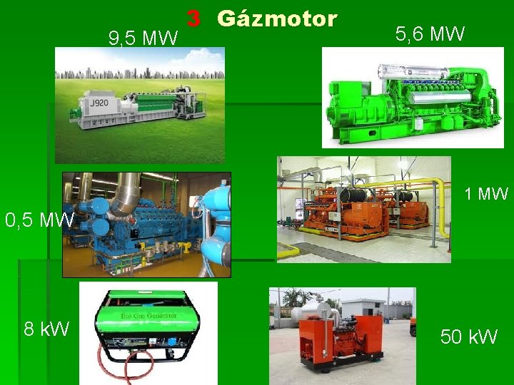 9, 5 MW 3 Gázmotor 5, 6 MW 1 MW 0, 5 MW 8