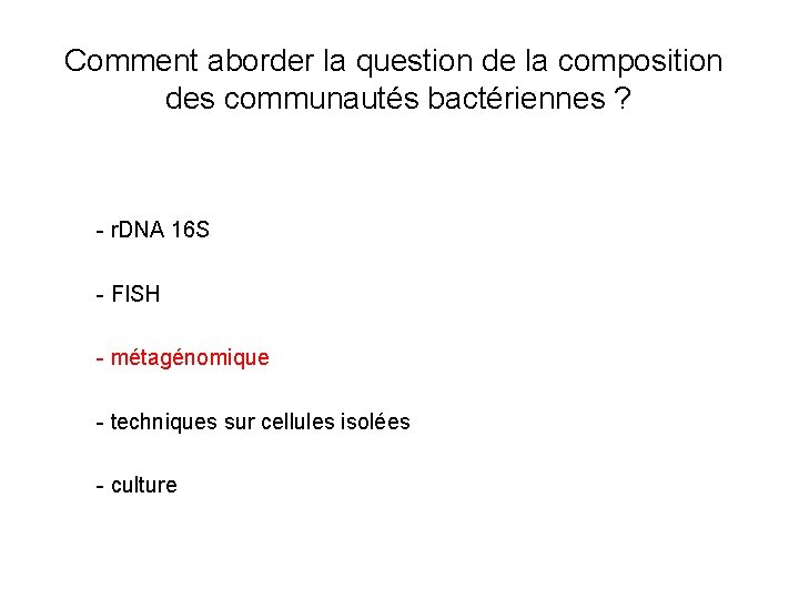 Comment aborder la question de la composition des communautés bactériennes ? - r. DNA