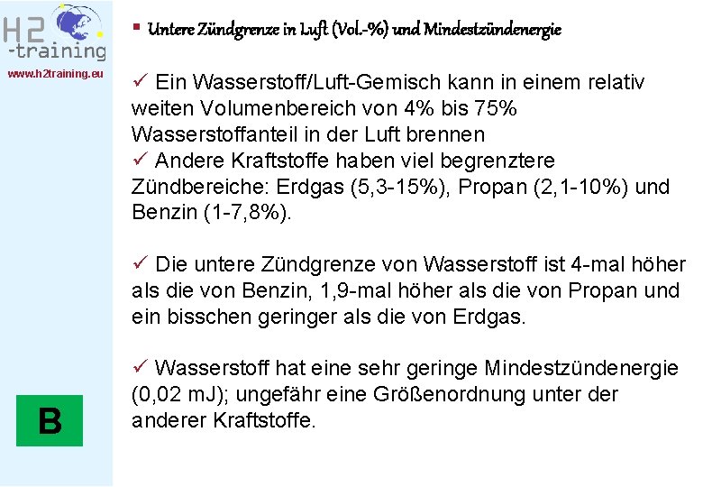 § Untere Zündgrenze in Luft (Vol. -%) und Mindestzündenergie www. h 2 training. eu