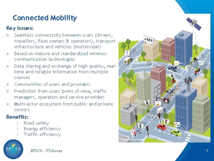 Connected Mobility Key issues: » » » » Seamless connectivity between users (drivers, travellers,