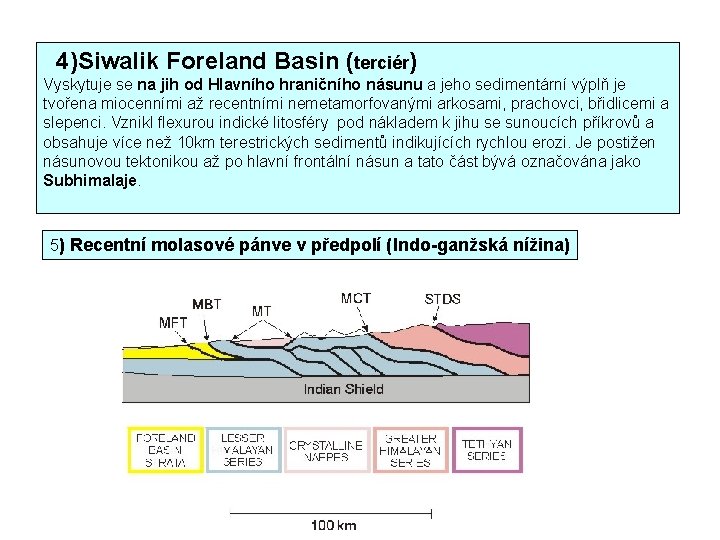  4)Siwalik Foreland Basin (terciér) Vyskytuje se na jih od Hlavního hraničního násunu a