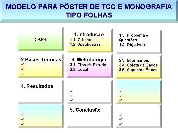 MODELO PARA PÔSTER DE TCC E MONOGRAFIA TIPO FOLHAS CAPA 2. Bases Teóricas ü