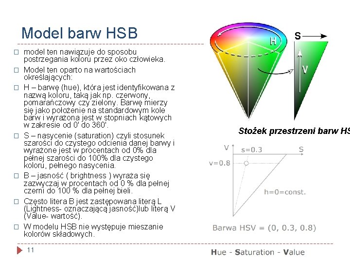 Model barw HSB � � � � model ten nawiązuje do sposobu postrzegania koloru