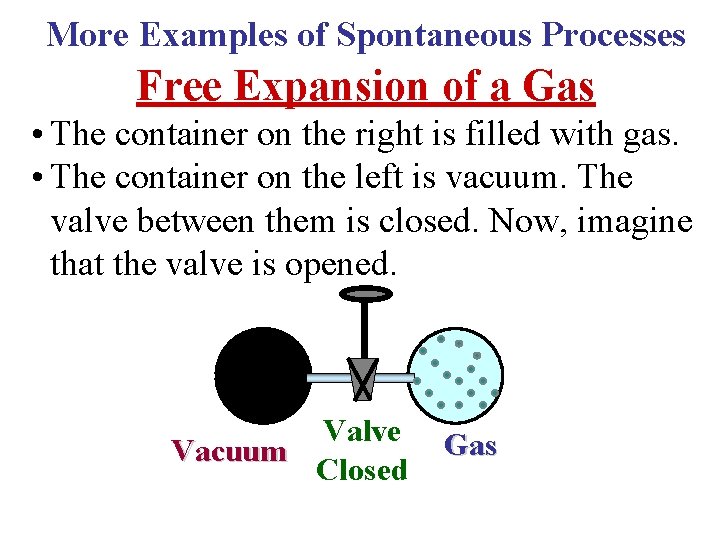 More Examples of Spontaneous Processes Free Expansion of a Gas • The container on More Examples of Spontaneous Processes Free Expansion of a Gas • The container on