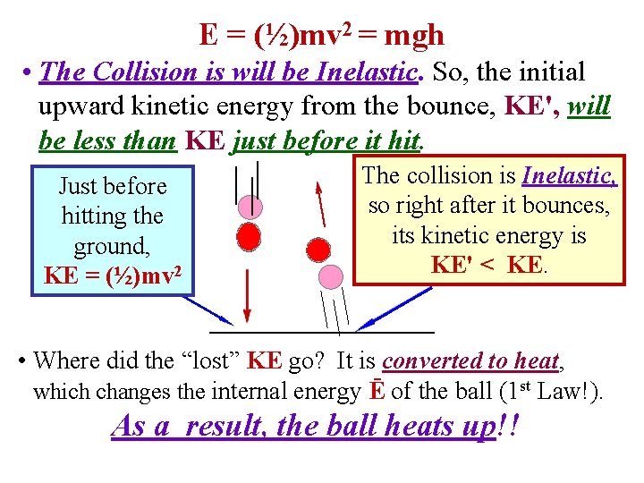 E = (½)mv 2 = mgh • The Collision is will be Inelastic. So,