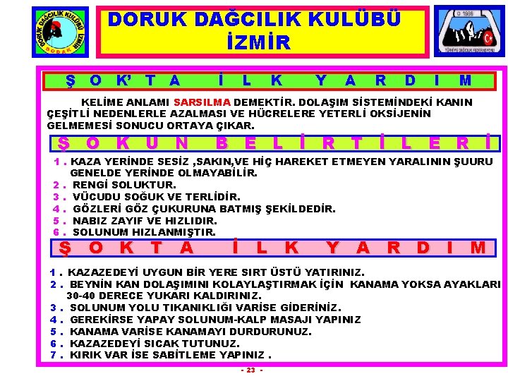 DORUK DAĞCILIK KULÜBÜ İZMİR Ş O K’ T A İ L K Y A