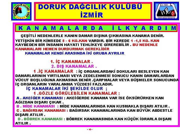 DORUK DAĞCILIK KULÜBÜ İZMİR K A N A M A L A R D