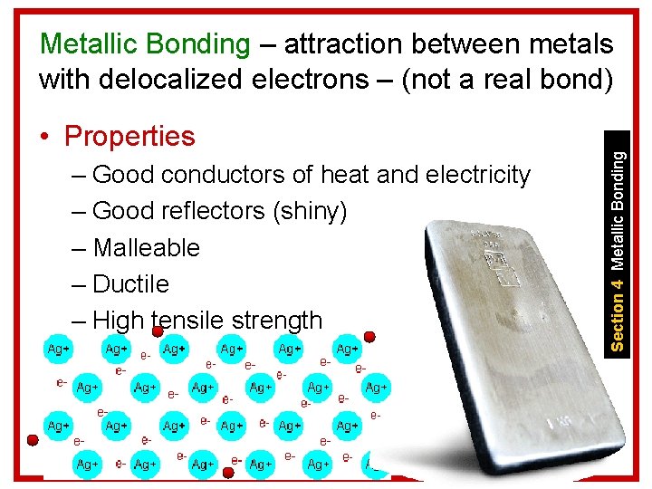  • Properties – Good conductors of heat and electricity – Good reflectors (shiny)