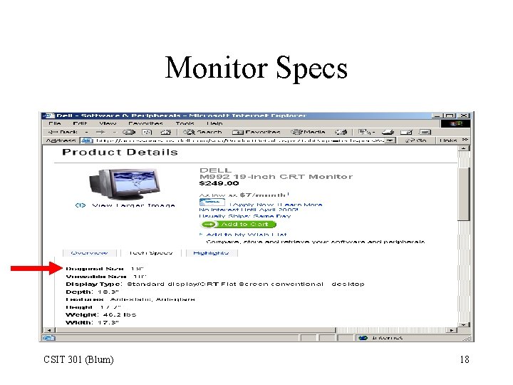 Monitor Specs CSIT 301 (Blum) 18 